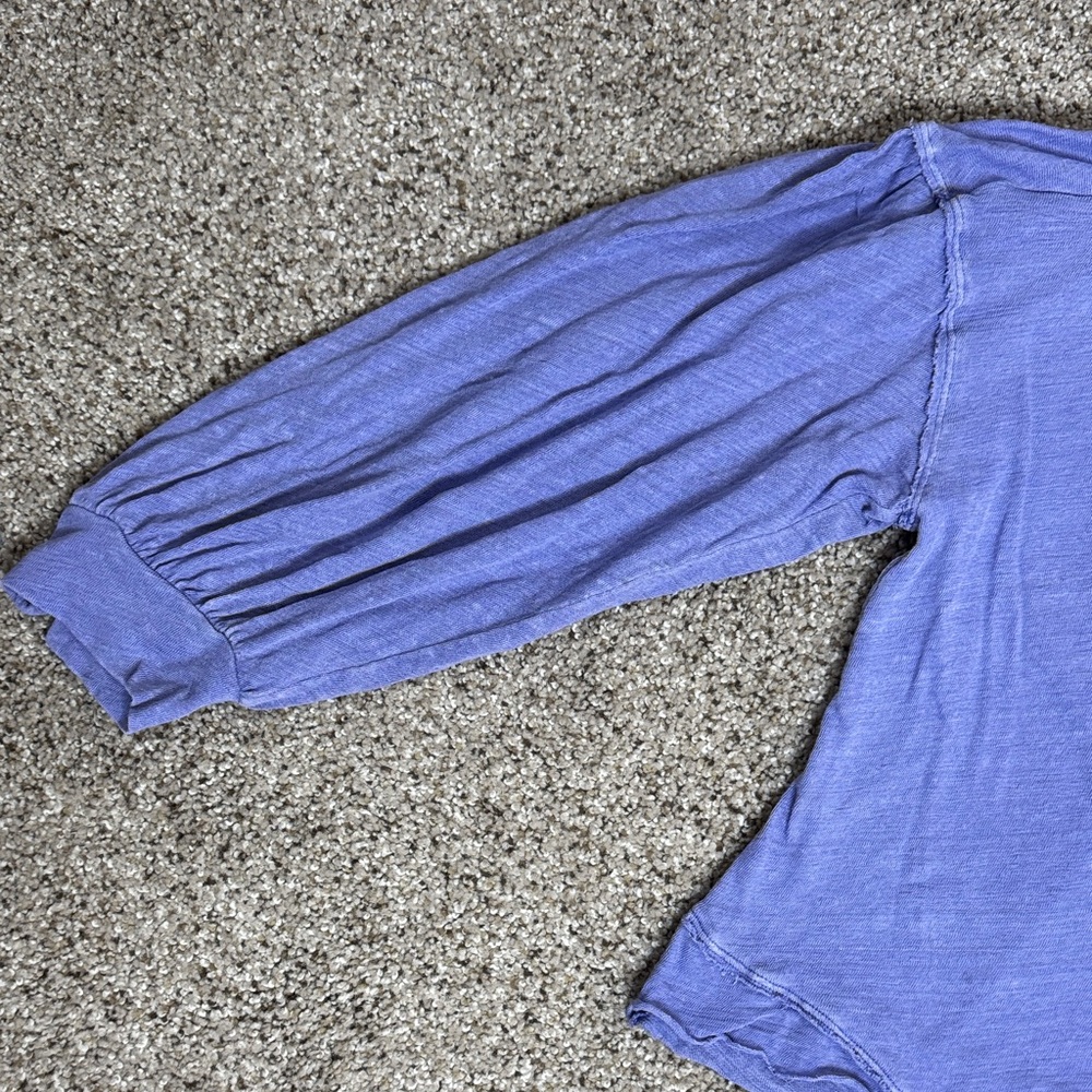 We The Free Rush Hour Linen Blend Periwinkle Long Sleeve Top - Picture 3 of 17